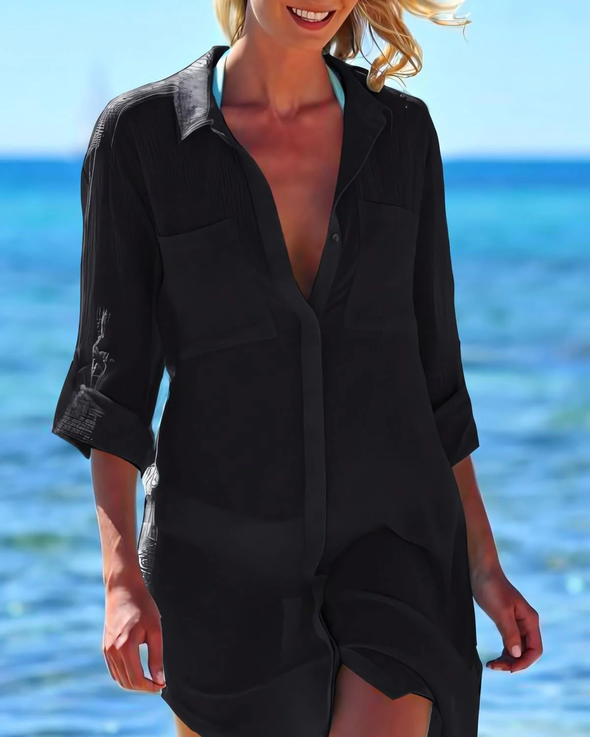 Olivani® V-Neck Beach Cover-Up Shirt